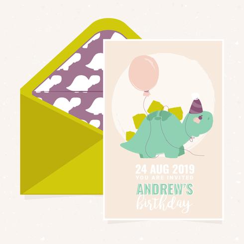 Vector Cute Dino Birthday Party Invitation Template