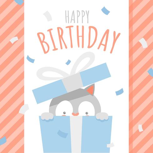  Happy Birthday Animal Cat Surprise Box Greeting vector