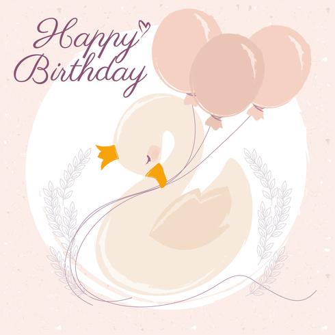 Vector Swan Happy Birthday Card