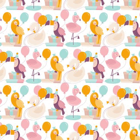 Vector Seamless Birthday Animals Pattern