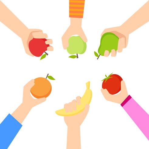 Kids holding fruits vector