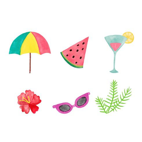 Watercolor Summer Elements Collection vector