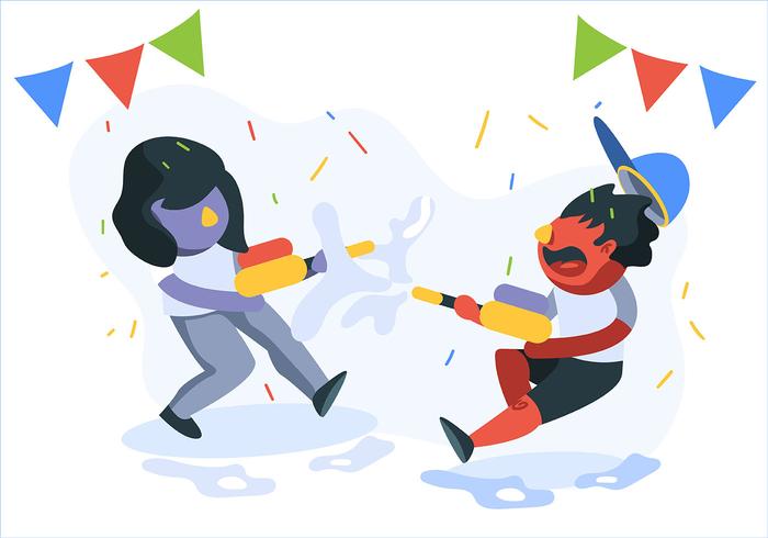 Water Fight at Songkran Festival vector
