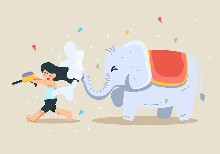 Festival de Songkran y elefante vector