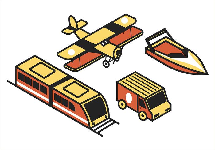 Isometric Transportation Clip Art Set in Retro vector