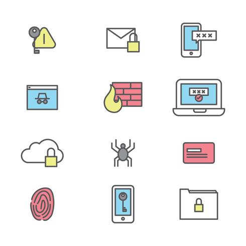 Outlined Icons About Cyber Security vector