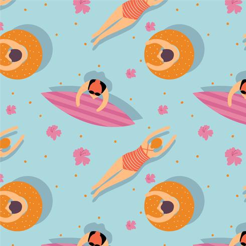 Pool And Summer People Pattern Vector