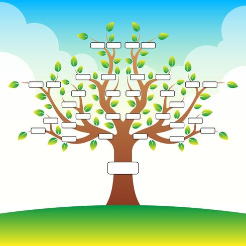 Plantilla de árbol genealógico con lugar para texto sobre fondo de nubes vector