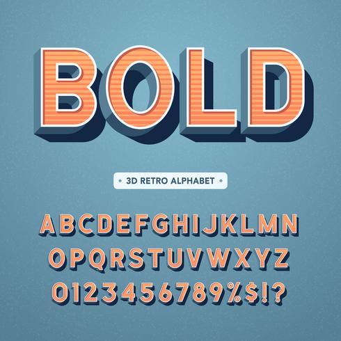 Retro 3D Bold Alphabet vector