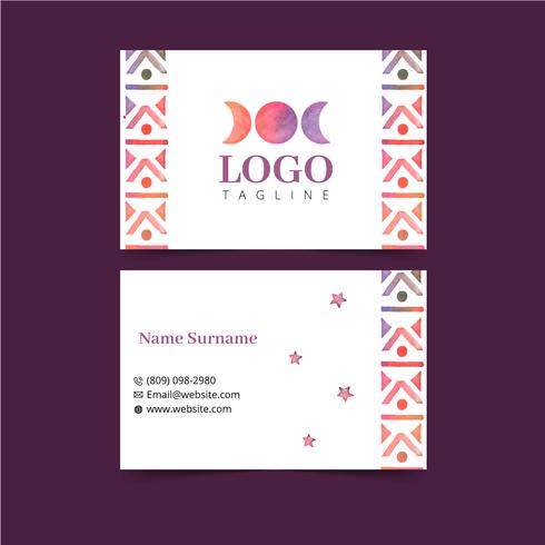 Watercolor Boho Business Card  vector