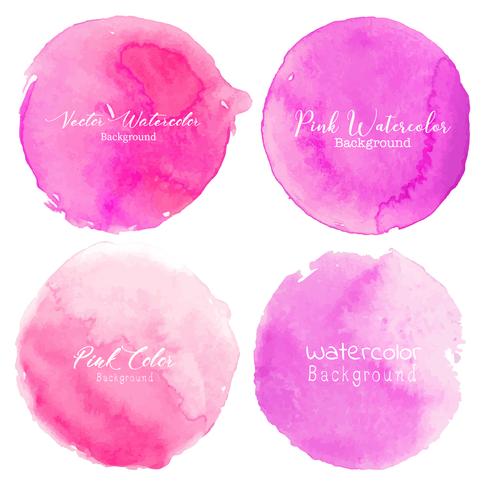 Pink watercolor circle set on white background. Vector illustration.