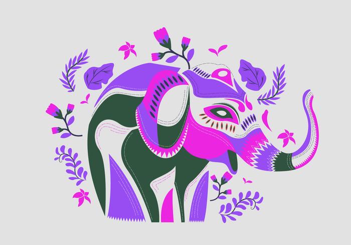 Etnic Pattern On painted Elephant Vector Illustration