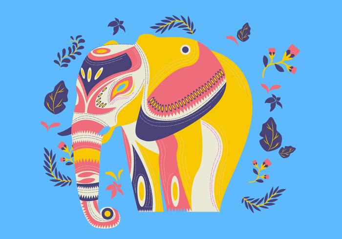 Decorative Etnic Pattern On Painted Elephant Vector