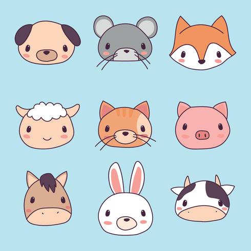 Conjunto de caras de animales lindos vector