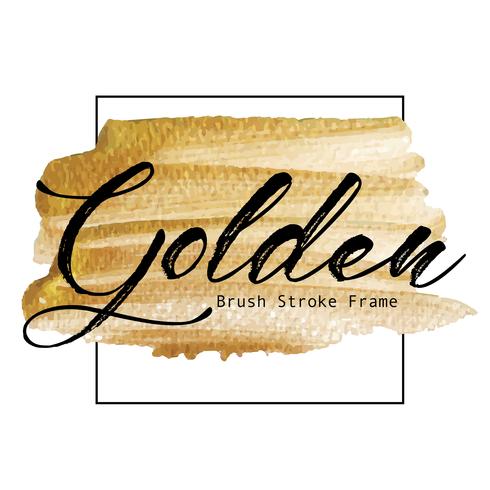 Golden brush stroke frame, Gold texture paint stain, Vector illustration.