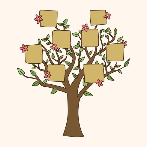 Árbol de familia garabateado con flores vector