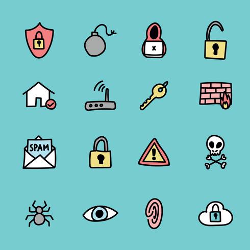 Doodled Cyber Security Icons vector