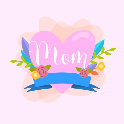 Flat Love Mom Typography Vector Illustration