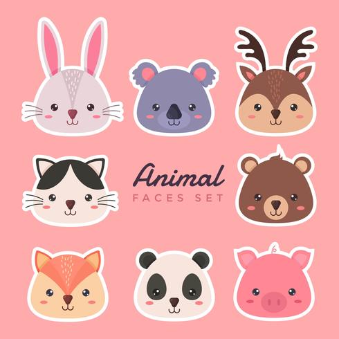 Animal Faces Set Vector