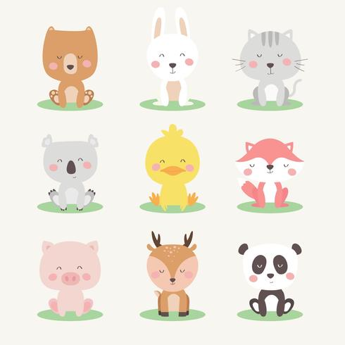 Conjunto de caras de animales vector