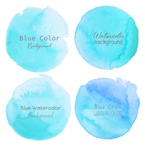 Blue watercolor circle set on white background. Vector illustration.