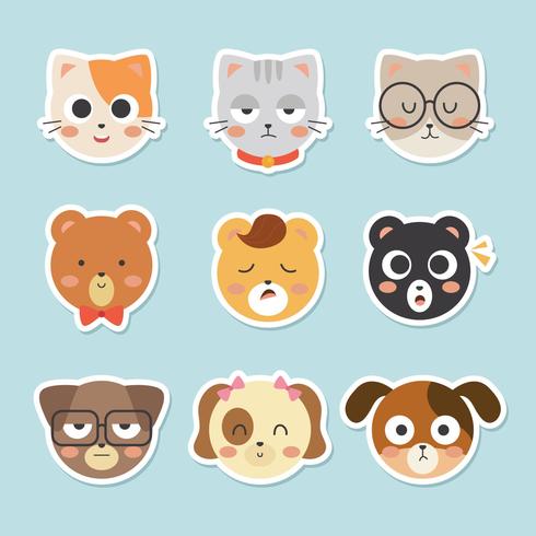 Conjunto de caras de animales vector