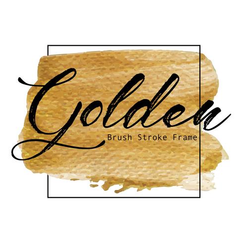 Golden brush stroke frame, Gold texture paint stain, Vector illustration.