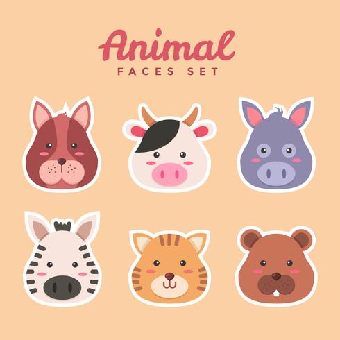 Animal Faces Set Vector