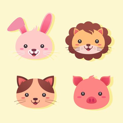 Animal Faces Set Vector