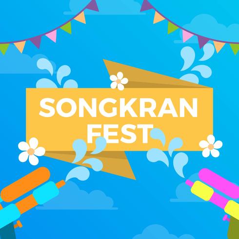 Plano colorido Songkran Festival Vector Banner ilustración