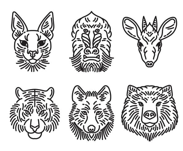 Conjunto de caras de animales vector