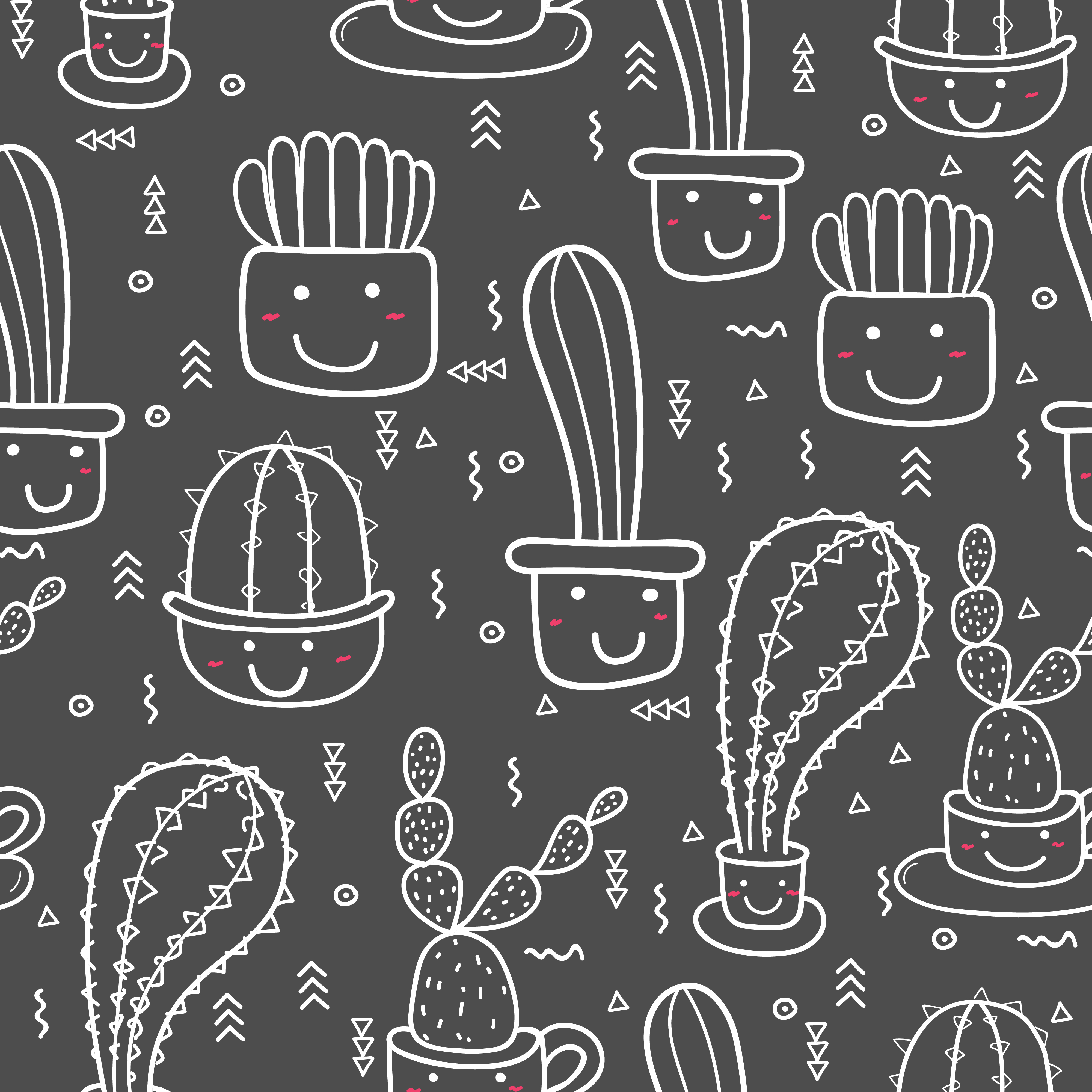 Download Cute seamless cactus pattern background. Vector ...