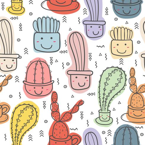 Cute seamless cactus pattern background. Vector illustrations for gift wrap design.