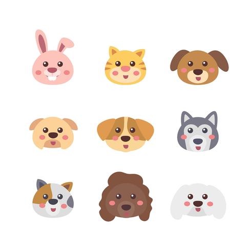 Conjunto de caras de animales de mascotas vector