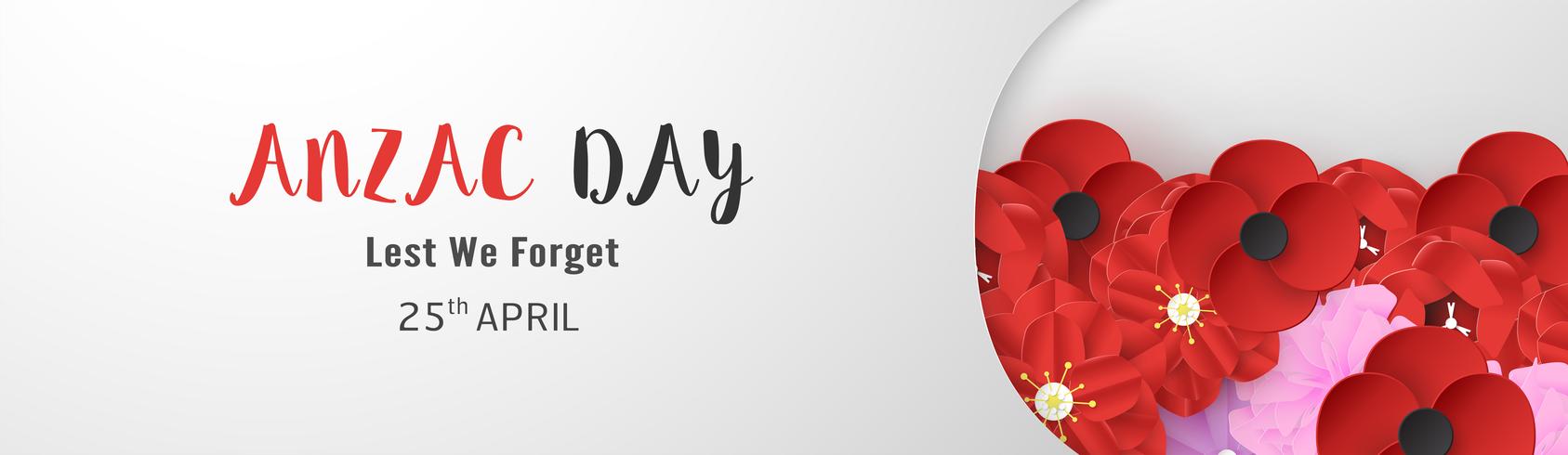 Happy Anzac Day on 25 April for who served and died in Australia and New Zealand war. Template element design for banner, poster, greeting, invitation. Vector illustration in paper cut, craft style.