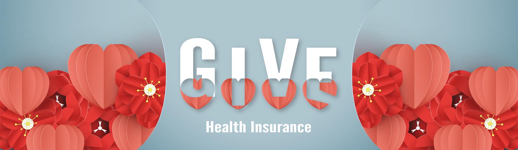 Vector illustration in concept of health insurance. Template design is on pastel blue background in 3D paper cut style.