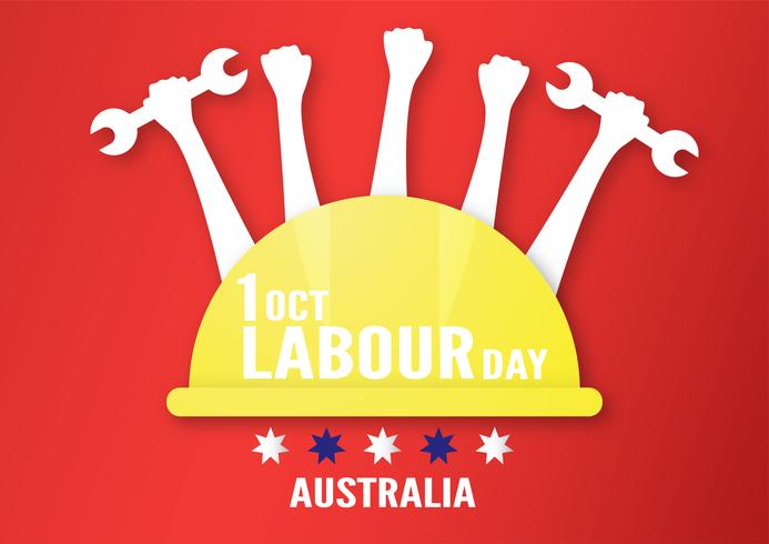 Banner de fondo para el día del trabajo, Austratlia, en 1 de octubre. Ilustración vectorial en papel cortado y artesanía digital. vector