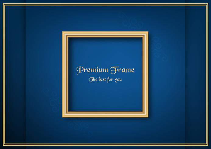 Golden classic frame on blue gradient background. vector