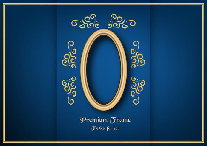 Golden classic frame on blue gradient background. vector