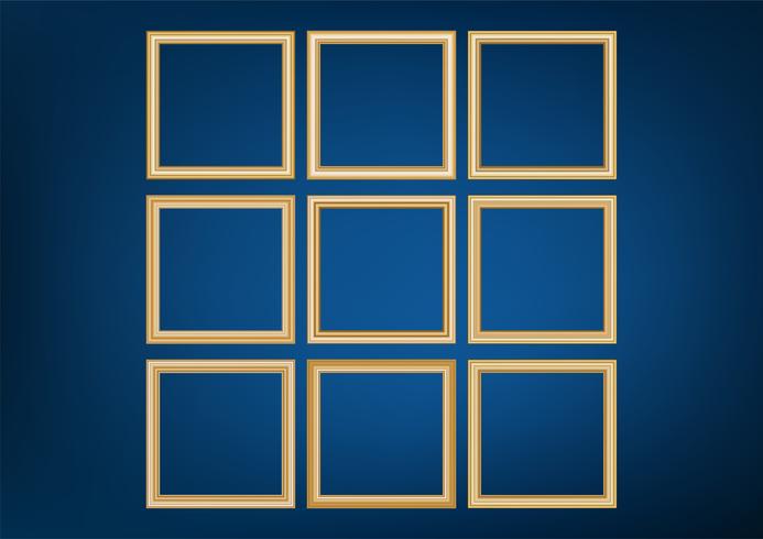 Set of decorative frame picture with gold border, Vector design on blue background with copy space in premium concept.