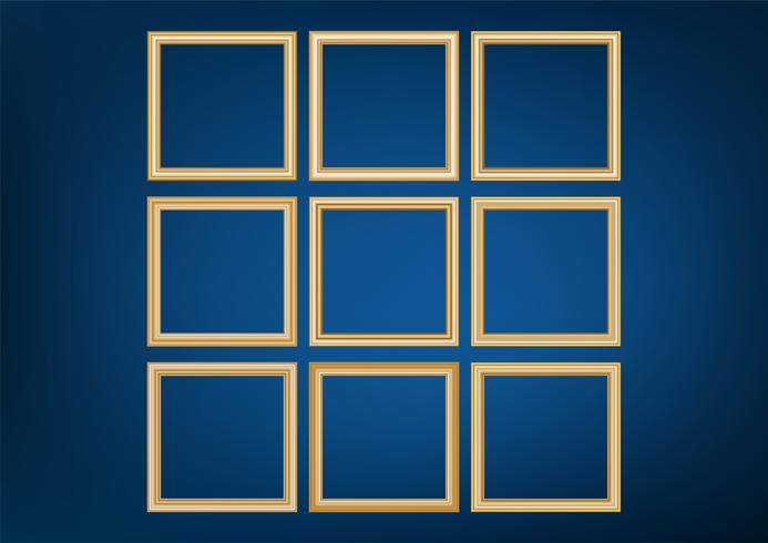 Set of decorative frame picture with gold border, Vector design on blue background with copy space in premium concept.