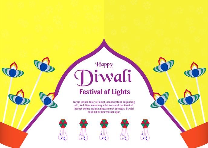 Fondo de invitación para diwali, festival de luces de hindú. Diseño de ilustración vectorial en papel cortado y estilo de arte. vector