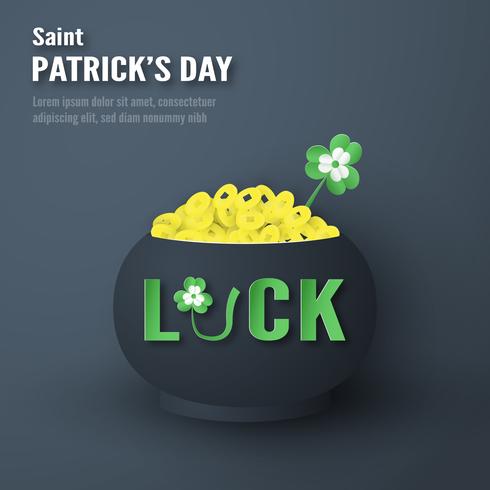 Plantilla para el Día de San Patricio el domingo 17 de marzo. Ilustración vectorial en papel 3D, estilo artesanal. vector