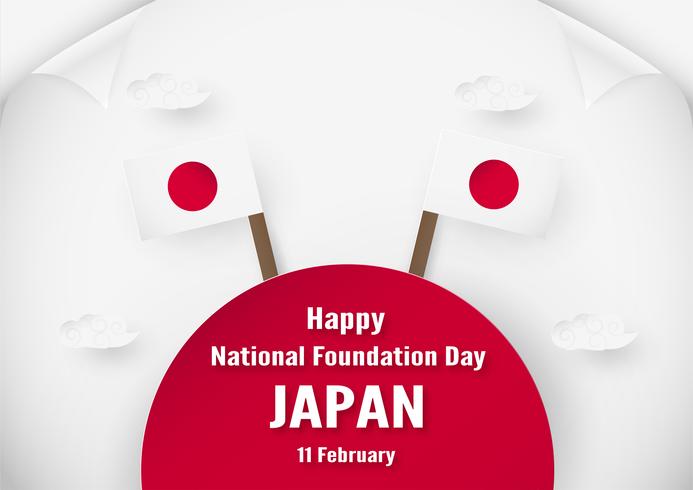 Happy National Foundation Day 2019 for Japanese. Template design in flatlay style. Vector illlustration with paper cut and craft concept.