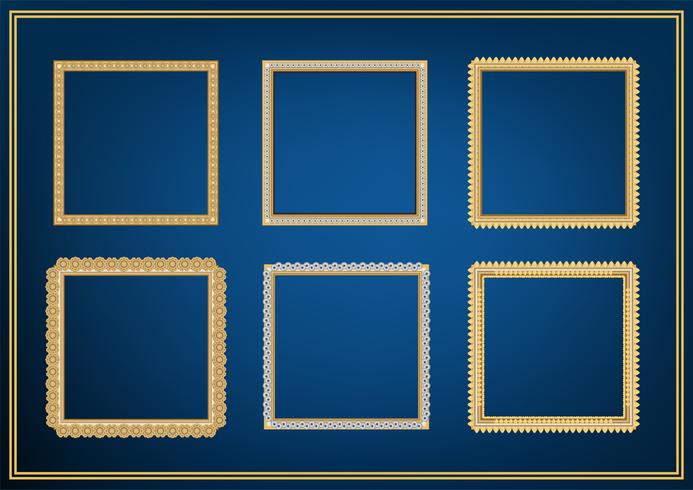 Set of decorative frame picture with gold border, Vector design on blue background with copy space in premium concept.