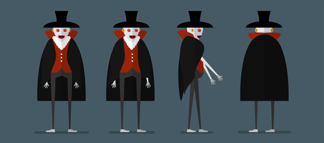 Diseño de personajes de Drácula para el día de Halloween, 31 de octubre, ilustración vectorial aislada sobre fondo azul oscuro. vector