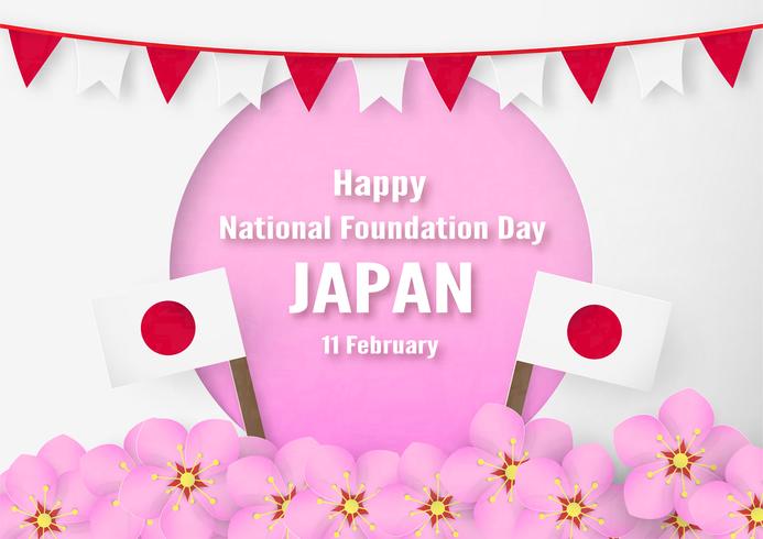 Happy National Foundation Day 2019 for Japanese. Template design in flatlay style. Vector illlustration with paper cut and craft concept.