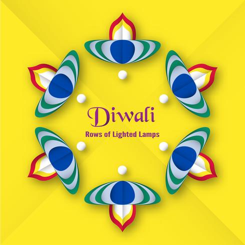 Tarjeta de invitación para el festival diwali de hindú. Diseño de ilustración vectorial en estilo de corte de papel. vector