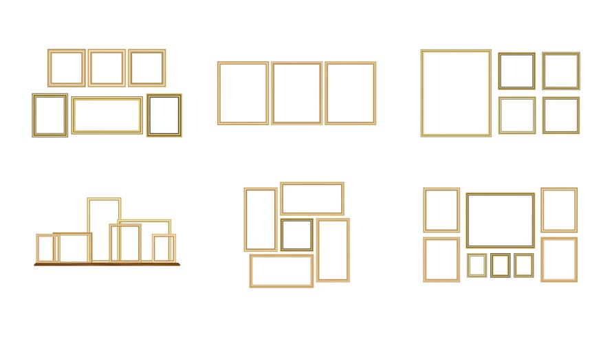 Conjunto de la imagen decorativa del marco con la frontera del oro, diseño del vector con el espacio de la copia en concepto superior.