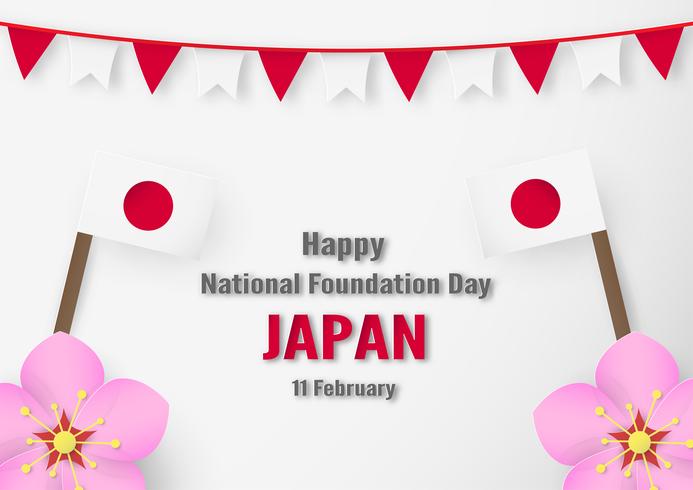 Happy National Foundation Day 2019 for Japanese. Template design in flatlay style. Vector illlustration with paper cut and craft concept.